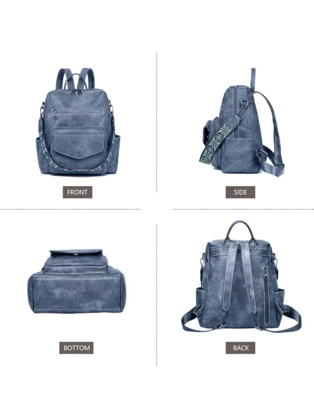 Stylish PU Leather Backpack Purse for Women - Small Travel Handbag, Blue